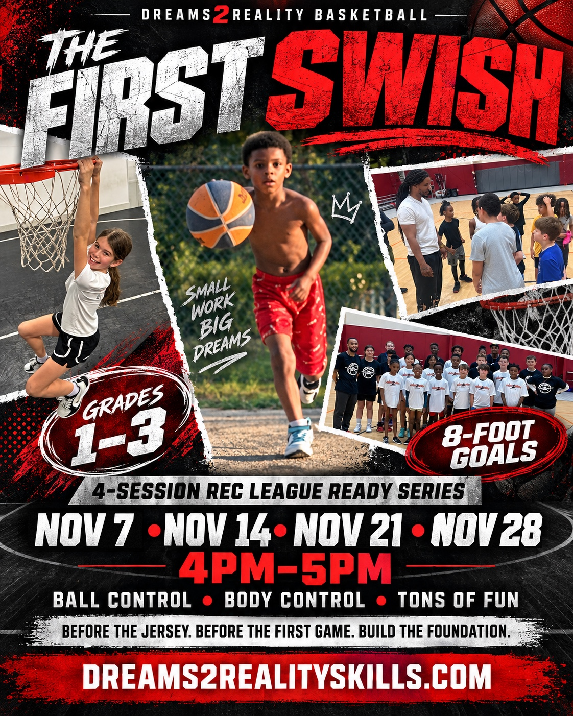 First Swish, grades 1–3, November 7, 14, 21 and 28, 4–5 PM