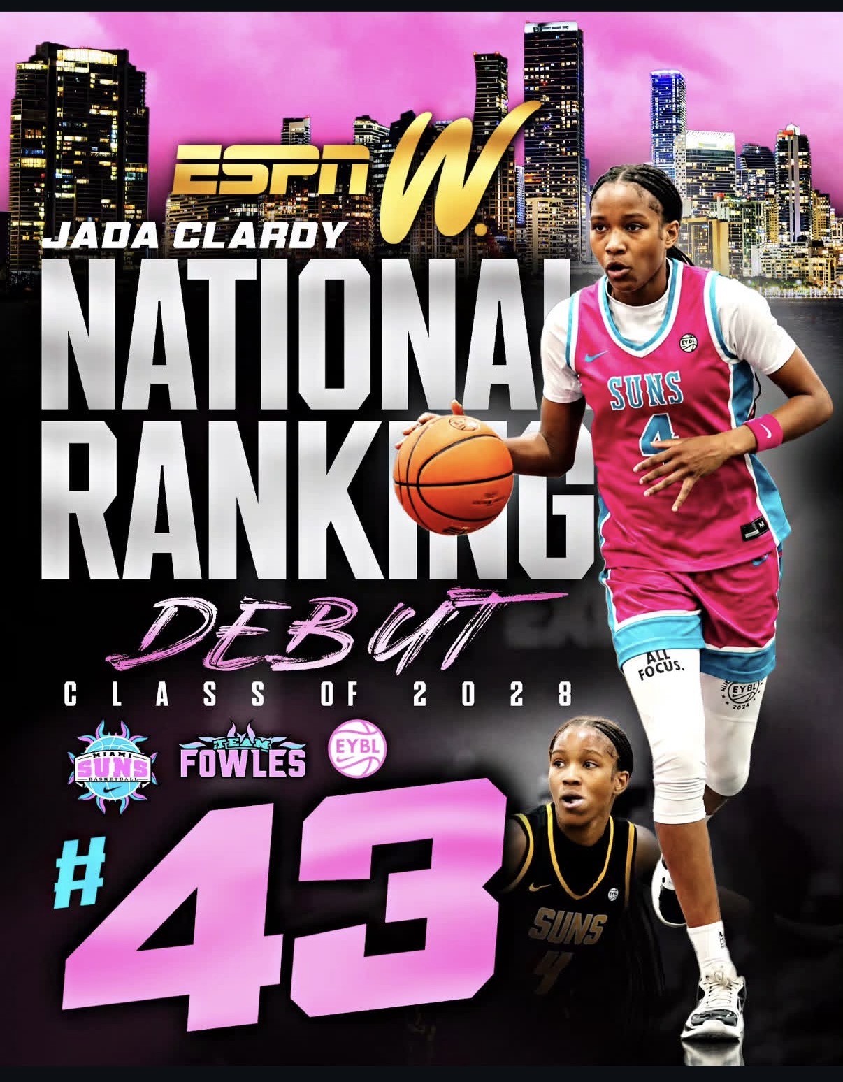 Jada Clardy ESPNW national ranking debut, number 43 in the class of 2028